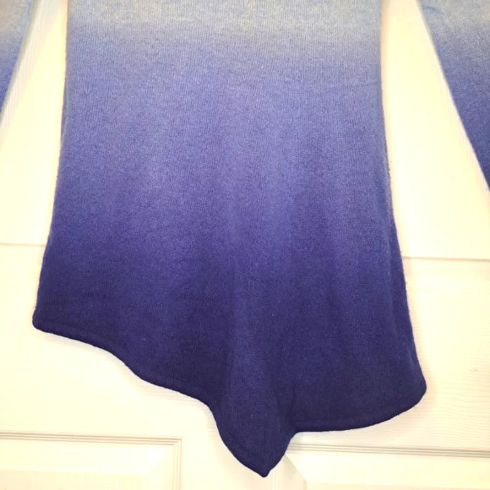 Lord & Taylor 100% Cashmere Asymmetrical Blue Ombre Dip Dye Quiet Luxury Small